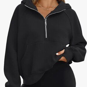 Black Half-Zipped Cropped Hoodie